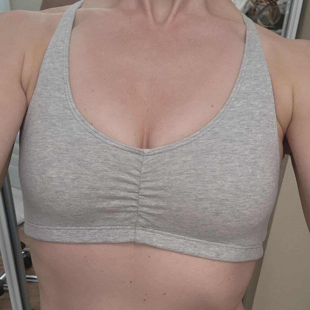 Grey Cotton/Spandex Sports Bra